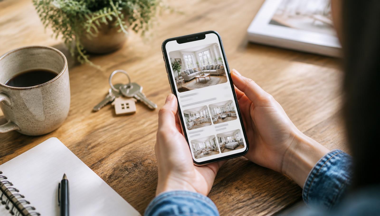 Proprietario che crea un annuncio per il proprio appartamento su smartphone